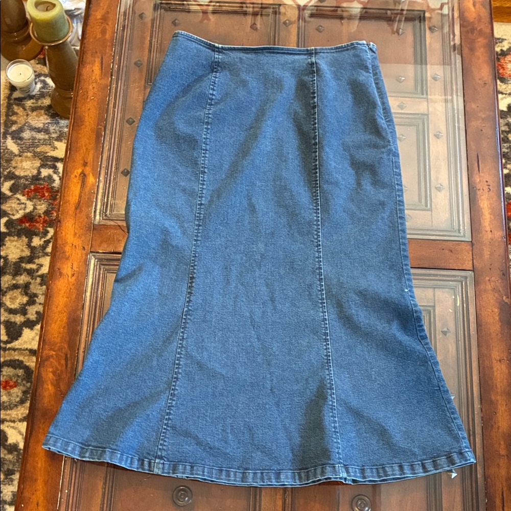 Talbots Classic Preppy Midi Blue Denim Skirt Petite 8